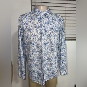 John Varvatos blue & white floral button up shirt size L